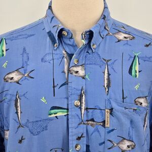 Columbia Button Down Shirt Men's L Blue Fish Lures Fishing